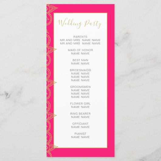 インディアンスタイルピンク金ゴールドカラー結婚式 プログラム (裏面)