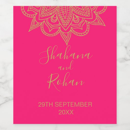 インディアンスタイルピンク金ゴールドモダンカラー結婚ズ ワインラベル (シングルラベル)