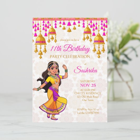 インディアンスタイル誕生日パーティーかわいいインディアンガール 招待状 (スタンド正面)