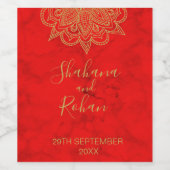 インディアンスタイル赤金ゴールドモダン色結婚の ワインラベル (シングルラベル)