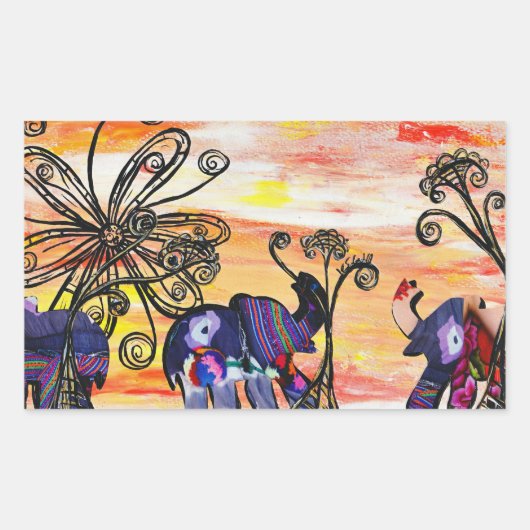 インディアンゾウのシール 長方形シール (正面)