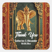 インディアンゾウは緑の金ゴールドフローラアジア スクエアシール (正面)