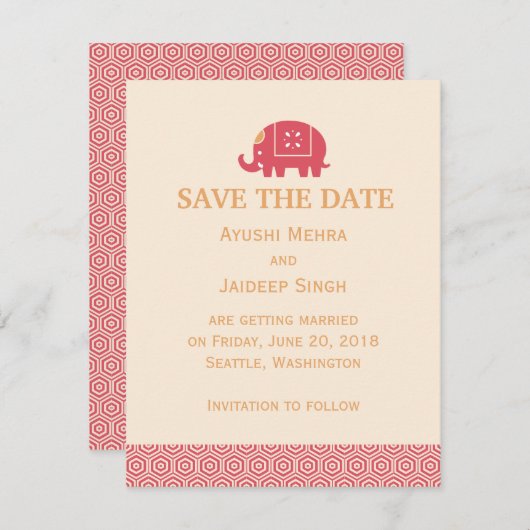 インディアンゾウ日付の保存 招待状 (正面/裏面)
