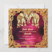 インディアンゾウ明るい赤紫色金ゴールド華美ブライダルシャワー シーズンカード (正面)
