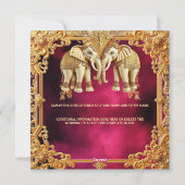 インディアンゾウ明るい赤紫色金ゴールド華美ブライダルシャワー シーズンカード (裏面)