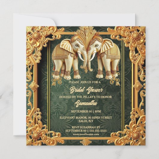 インディアンゾウ緑金ゴールド華美ブライダルシャワー シーズンカード (正面)