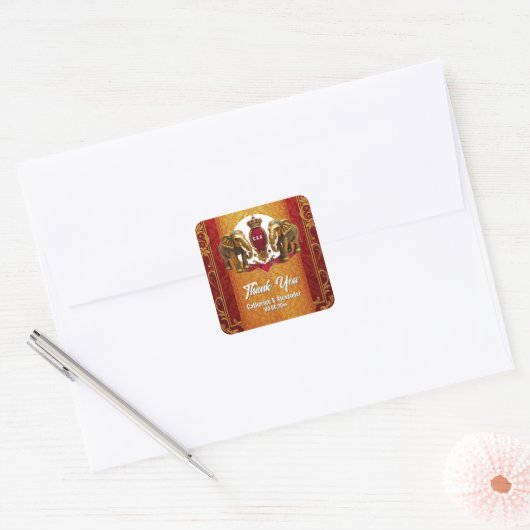 インディアンゾウ赤金ゴールドヒンディフローラ結婚ズ スクエアシール (封筒)