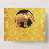 インディアンゾウ金ゴールドブラックダマスヒンズー オールインワン招待状 (裏面)