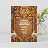インディアンゾウ金ゴールド伝統的ヒンドゥーブライダル 招待状 (スタンド正面)