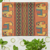 インディアンゾウ、オレンジ伝統的のシームレス。 キッチンタオル (折り畳み)