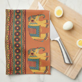 インディアンゾウ、オレンジ伝統的のシームレス。 キッチンタオル (四つ折り)