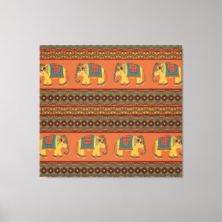 インディアンゾウ、オレンジ伝統的のシームレス。 キャンバスプリント