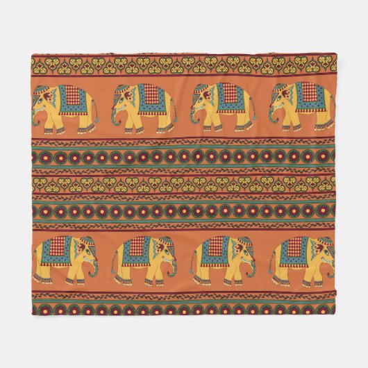 インディアンゾウ、オレンジ伝統的のシームレス。 フリースブランケット (正面(横))