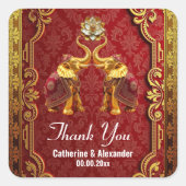 インディアンゾウHindi蓮の花王室の金ゴールド赤 スクエアシール (正面)