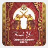 インディアンゾウHindi lotus flower burgundy white スクエアシール (正面)