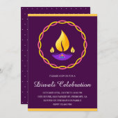 インディアンディエレガントヤランプパープルディワリパーティー 招待状 (正面/裏面)