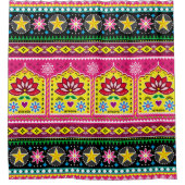 インディアントラックアートフローラのシームレスなフォークアートパターン シャワーカーテン (正面)