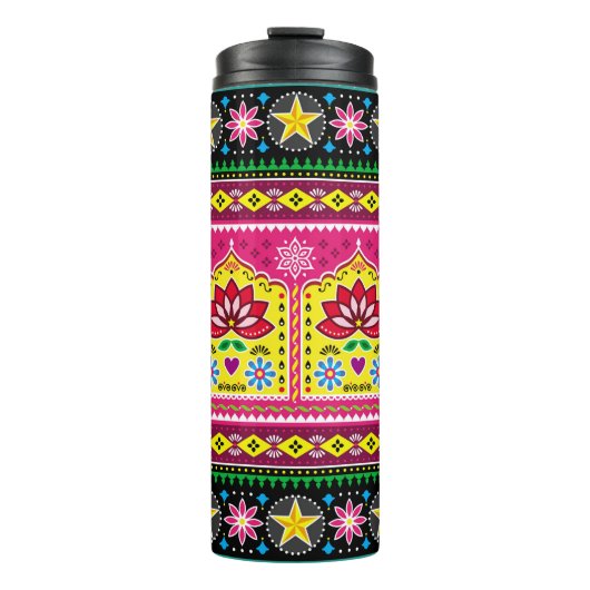 インディアントラックアートフローラのシームレスなフォークアートパターン タンブラー (正面)