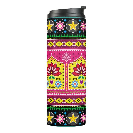 インディアントラックアートフローラのシームレスなフォークアートパターン タンブラー (回転左)