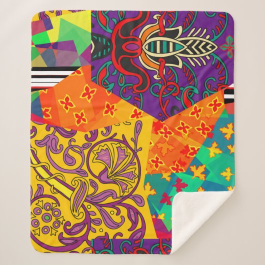 インディアントルコフェスティバルパッチワークマンダラ シェルパブランケット (正面)