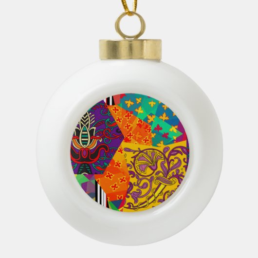 インディアントルコフェスティバルパッチワークマンダラ セラミックボールオーナメント (正面)