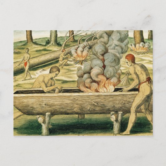 インディアンドゥグートカヌーを作る ポストカード (正面)