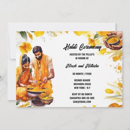 インディアンハルディ式ターメリックフローラ新郎新婦 招待状 (正面)
