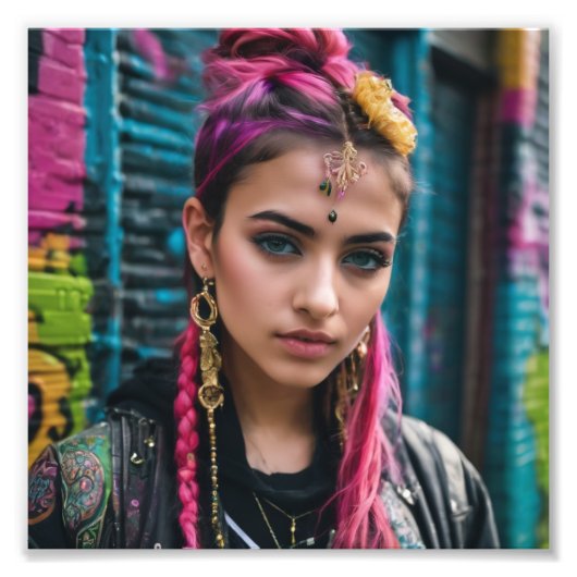 インディアンパキスタンビューティフルオルタナティブパンクガール フォトプリント            (正面)