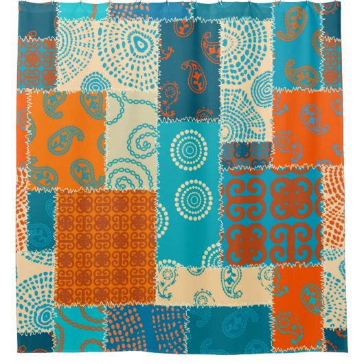 インディアンパッチワーク、シームレスなヴィンテージ背景。 シャワーカーテン (正面)