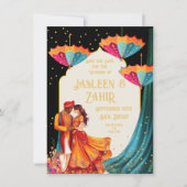 インディアンパラソル新郎新郎新婦デートの保存 招待状 (正面)