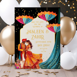 インディアンパラソル新郎新郎新婦デートの保存 招待状