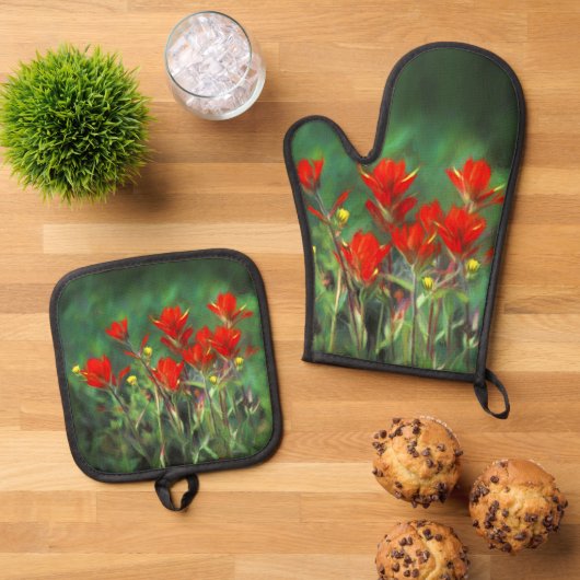 インディアンパントブ絵を描ラシのオリジナルワイルドフラワーアート 鍋つかみ&鍋敷きセット (トップダウン)