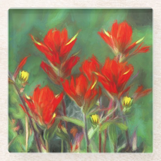 インディアンパントブ絵画ラシのオリジナル – フラワーアート ガラスコースター (正面)