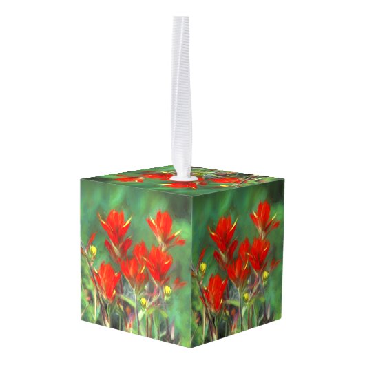 インディアンパントブ絵画ラシのオリジナル – フラワーアート キューブオーナメント (裏面アングル)