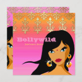 インディアンパーティの招待状金ゴールドピンクオレンジビンディ 招待状 (正面/裏面)