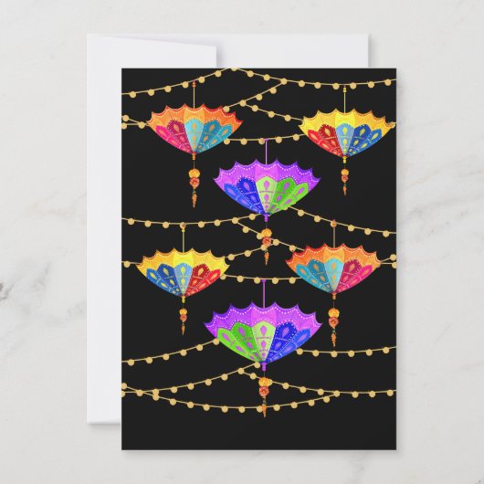 インディアンヒンズーカラフルパラソル結婚ドレープ 招待状 (裏面)