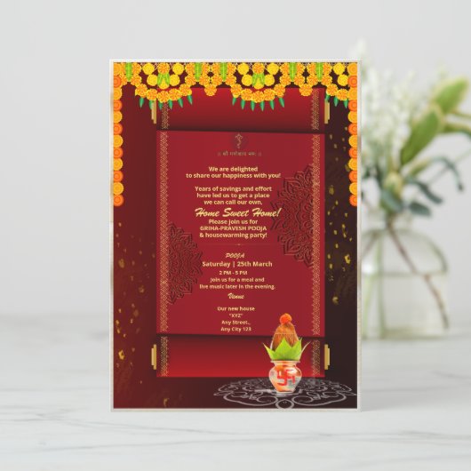 インディアンヒンズーハウスウォーミンググリハプラヴェシュ招待状 招待状 (スタンド正面)