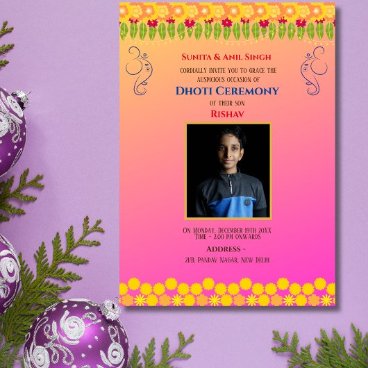 インディアンヒンズー教ボーイドッティ式パンチャカッツアヴィット 招待状