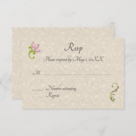 インディアンヒンドゥーピーコック結婚式招待状rsvp 出欠カード (正面/裏面)