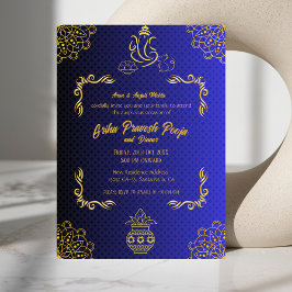 インディアンヒンドゥー引っ越し祝いパーティーグリハプラヴェシュゴールデン 招待状