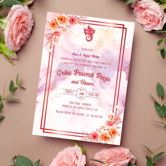 インディアンヒンドゥー引っ越し祝いパーティーグリハプラヴェシュ 招待状