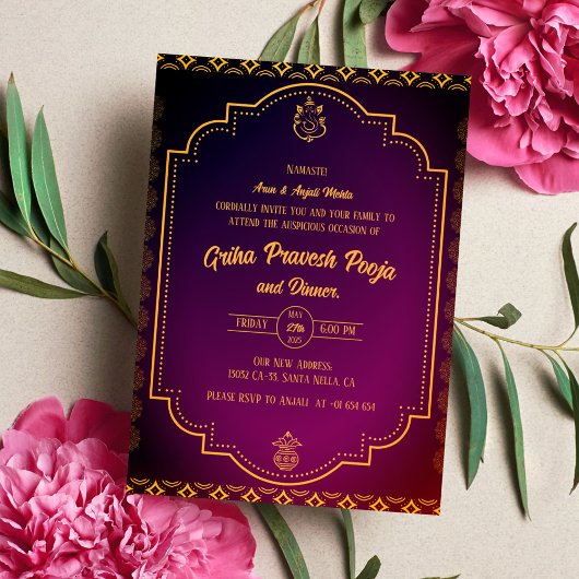 インディアンヒンドゥー引っ越し祝いパーティーグリハプラヴェシュ 招待状