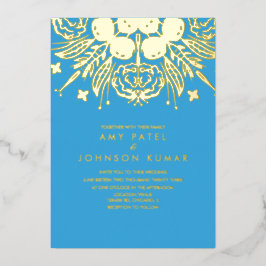 インディアンヒンドゥー教結婚手描き 箔招待状