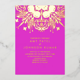 インディアンヒンドゥー教結婚手描き 箔招待状