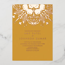 インディアンヒンドゥー教結婚手描き 箔招待状