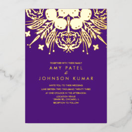 インディアンヒンドゥー教結婚手描き 箔招待状