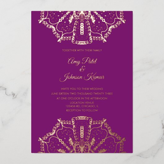 インディアンヒンドゥー結婚マンダラ 箔招待状 (正面)