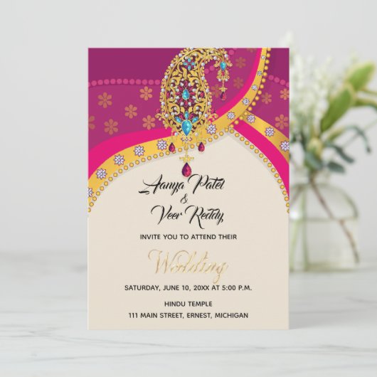 インディアンヒンドゥー結婚式招待状 招待状 (スタンド正面)