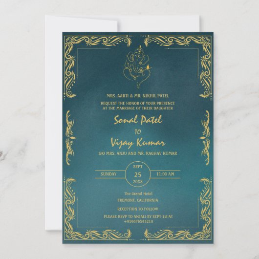 インディアンヒンドー結婚ズのカスタム写真ガネシャのロゴ 招待状 (正面)