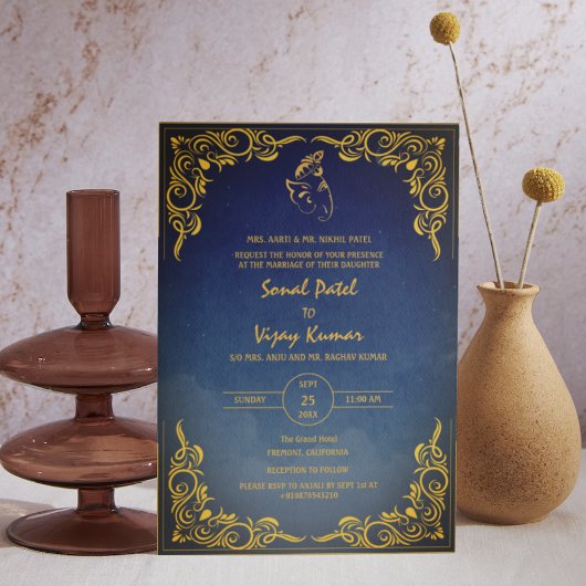 インディアンヒンドー結婚ズのカスタム写真ガネシャのロゴ 招待状